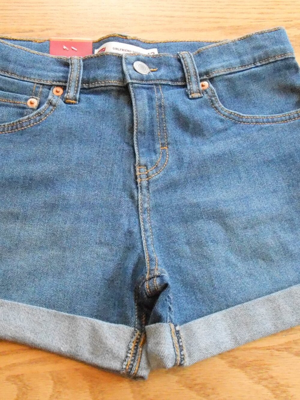 Levi's Youth Girls Blue Denim Girlfriend Comfort Stretch Mid Rise Shorts Size-12